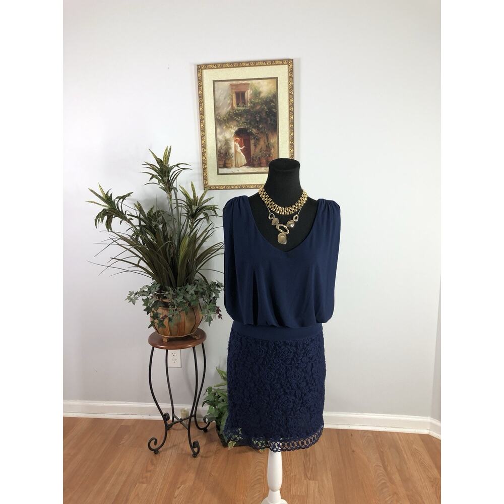 Laundry Women's Draped Navy Dress 2 Wimsigoth Grunge Fairy Sleeveless Blouson
